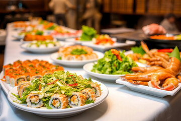 Buffet in a sushi restaurant