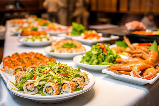Buffet in a sushi restaurant