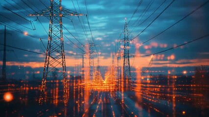 Electricity grid powering digital network at twilight - Powered by Adobe