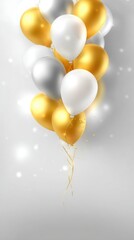 Celebration Balloons Floating Upward with Gold Ribbons on White Background Studio Shot for Party Event