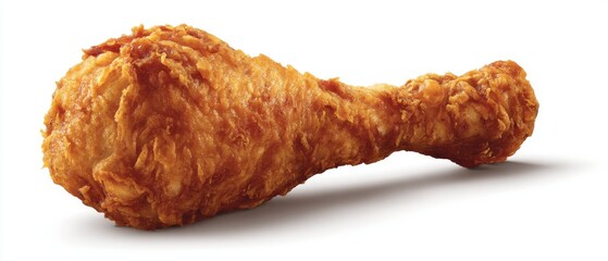 Crispy Fried Chicken Drumstick Close Up Isolated Against White Background Studio Shot Delicious Golden Brown Poultry Meat Food