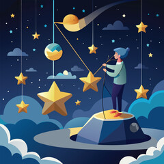 A Dreamy Night of Star Fishing in Space a dreamy