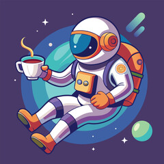Astronaut Enjoying Coffee in Outer Space Adventure astronaut enjoying coffee
