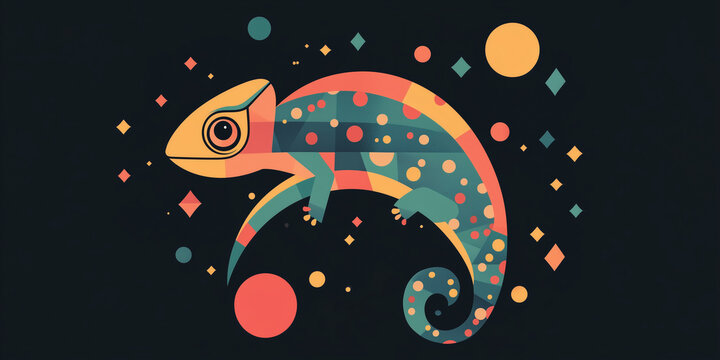 Stylized Geometric Chameleon on Dark Background