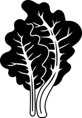 Solid line icon of kale leaves, great for healthy food, organic products, or vegetarian menus.