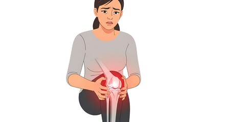 Woman with knee pain holding her leg with both hands