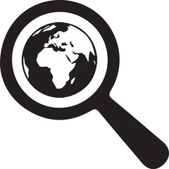 Magnifying glass over the earth globe symbolizing global search and research