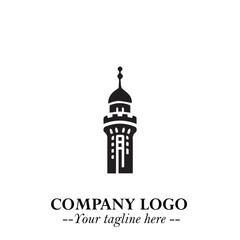 Tower Logo Symbol in Black on the White Background with Simple Modern Architecture Design