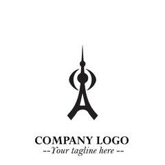Tower Logo Symbol in Black on the White Background with Simple Modern Architecture Design
