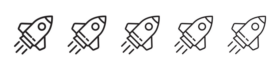 Rocket Line Icon Set – Minimal Outline Rockets, Startup Launch, Growth, and Innovation Symbols.