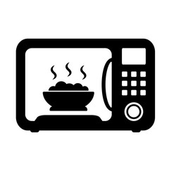 Microwave Oven Icon – Kitchen Appliance with Steaming Bowl Inside, Hot Meal and Cooking Symbol.