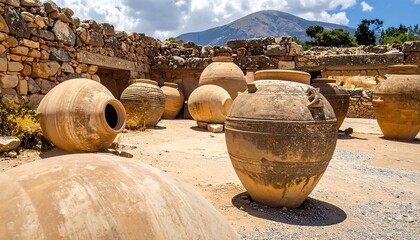Ancient Wine Storage Jars in Archaeological Site.
