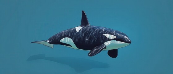 Orca Swimming Underwater Digital Illustration Side View Marine Mammal Ocean Wildlife Aquatic Animal Killer Whale