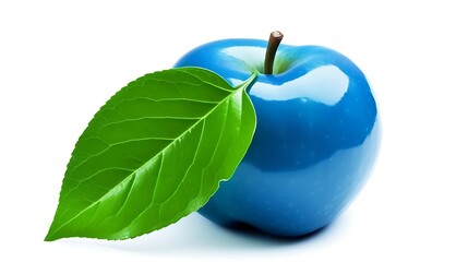 Vibrant blue apple with a fresh green leaf, a striking visual metaphor for unique ideas, innovation, and healthy choices