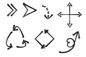 Collection of different direction pointers and arrows in hand drawn style  