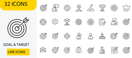 Goal and Target Line Icons Set | Success, Strategy, and Business Achievement Vector Collection