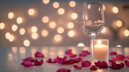 Romantic table setting with candle and wine