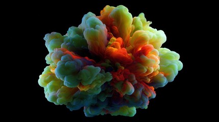 Abstract Colorful Cloud Explosion on Black Background Studio Shot Close Up Macro Detail
