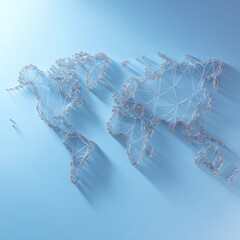 Wireframe World Map on Blue Background, Global Network Concept, Top-Down View, Abstract Design, Connectivity Illustration