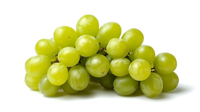 A vibrant cluster of fresh green grapes, showcasing their plumpness and natural beauty, perfectly ripe and ready for a healthy snack or culinary use, isolated against a clean white backdrop