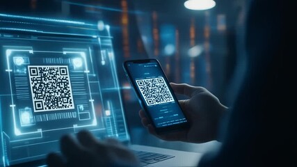 Modern technology scanning QR codes on smartphone and laptop in a digital workspace - Powered by Adobe