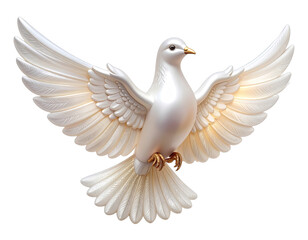 A graceful white dove bird with outstretched wings soaring.