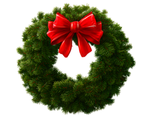 Festive fir wreath evergreen foliage bow adornment winter celebration decoration holiday invitation card december pine needle year gift