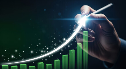 Hand Drawing Upward Growth Chart with Glowing Line.