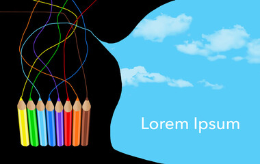 Color pencils are seen with lines they drew in a 3-d illustration about using colored pencil for artwork.