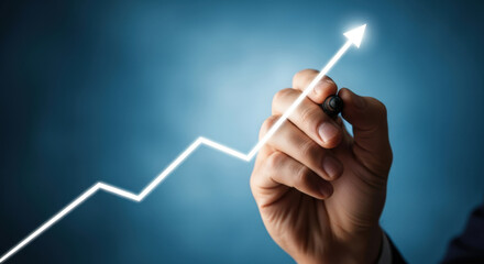 Hand drawing upward trending business growth graph.
