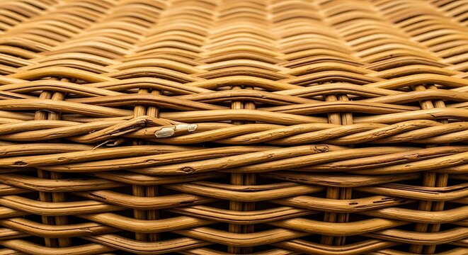 Close-up of natural wicker weaving pattern intricate textural material design isolated on white background