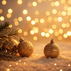 Golden Christmas Ornaments and Twinkling Lights Create a Magical Holiday Background Scene
