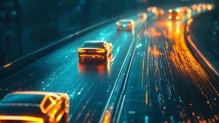 Autonomous cars driving on futuristic digital highway - Powered by Adobe