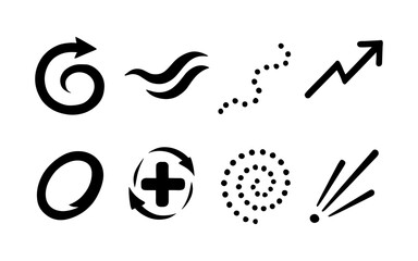 Fototapeta premium Dynamic icon set: arrows, spirals, and symbols in bold silhouette style