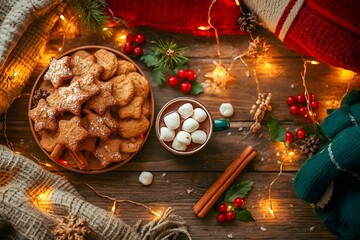 Cozy Christmas Cookies and Hot Chocolate with Holiday Lights
