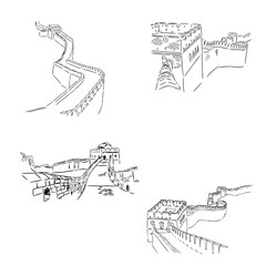 Chinese wall, landmark, vector sketch