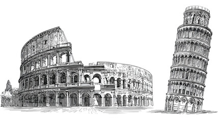 Iconic Tower of Pisa and Colosseum Vector Illustration for Creative Projects