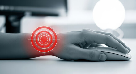 Hand with Wrist Pain and Red Target Symbol.
