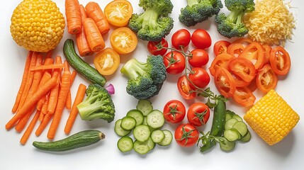 Colorful array of fresh vegetables Broccoli, carrots, tomatoes, and more