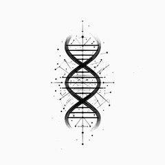 Abstract dna strand illustration with connecting dots on white background