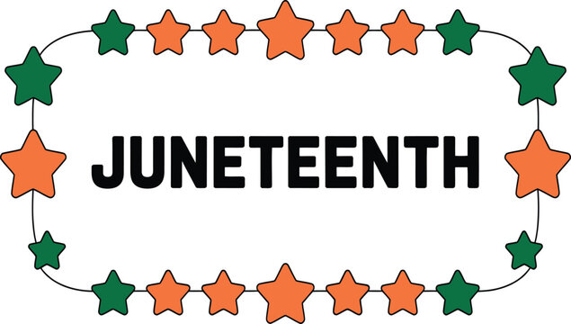 Juneteenth text framed by stars lettering celebration