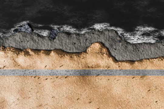 3D coastal road edge texture with layered land erosion