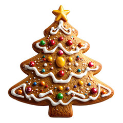 Deliciously decorated gingerbread Christmas tree cookie with festive sprinkles.