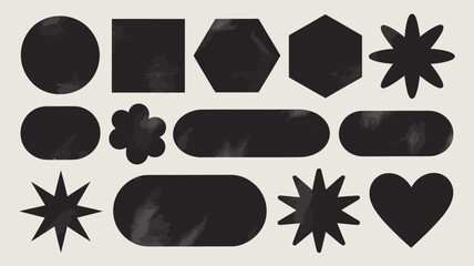 Distorted geometric shapes and abstract forms set with grunge texture on a clean background, ideal for modern design elements, overlays, and retro themes.