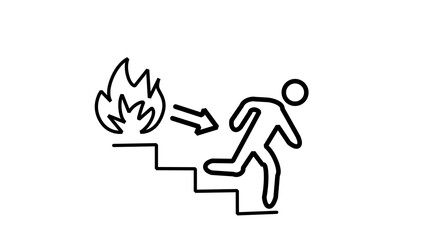 Emergency exit icon showing a person escaping fire down stairs simple vector line drawing for safety and evacuation plans
