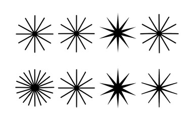 Obraz premium Set of eight starburst shapes in black on white background