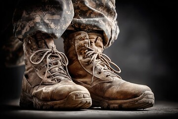 Soldier's boots depict signs of extensive use, showing the journey and challenges faced during military training