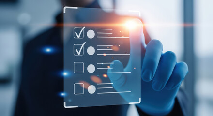 Person Interacting with Digital Checklist Interface.