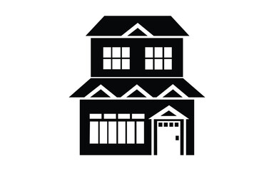 Silhouette of house with two floors residential building with roof, windows and door. Property and real estate for living architecture and construction concept.