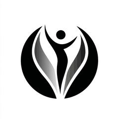 Abstract figure within a stylized emblem representing growth and wellness